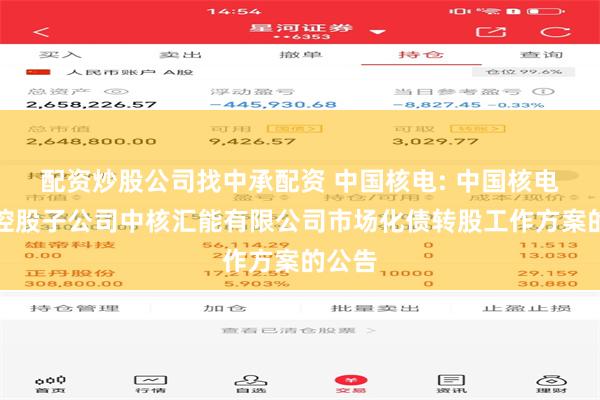 配资炒股公司找中承配资 中国核电: 中国核电关于控股子公司中核汇能有限公司市场化债转股工作方案的公告